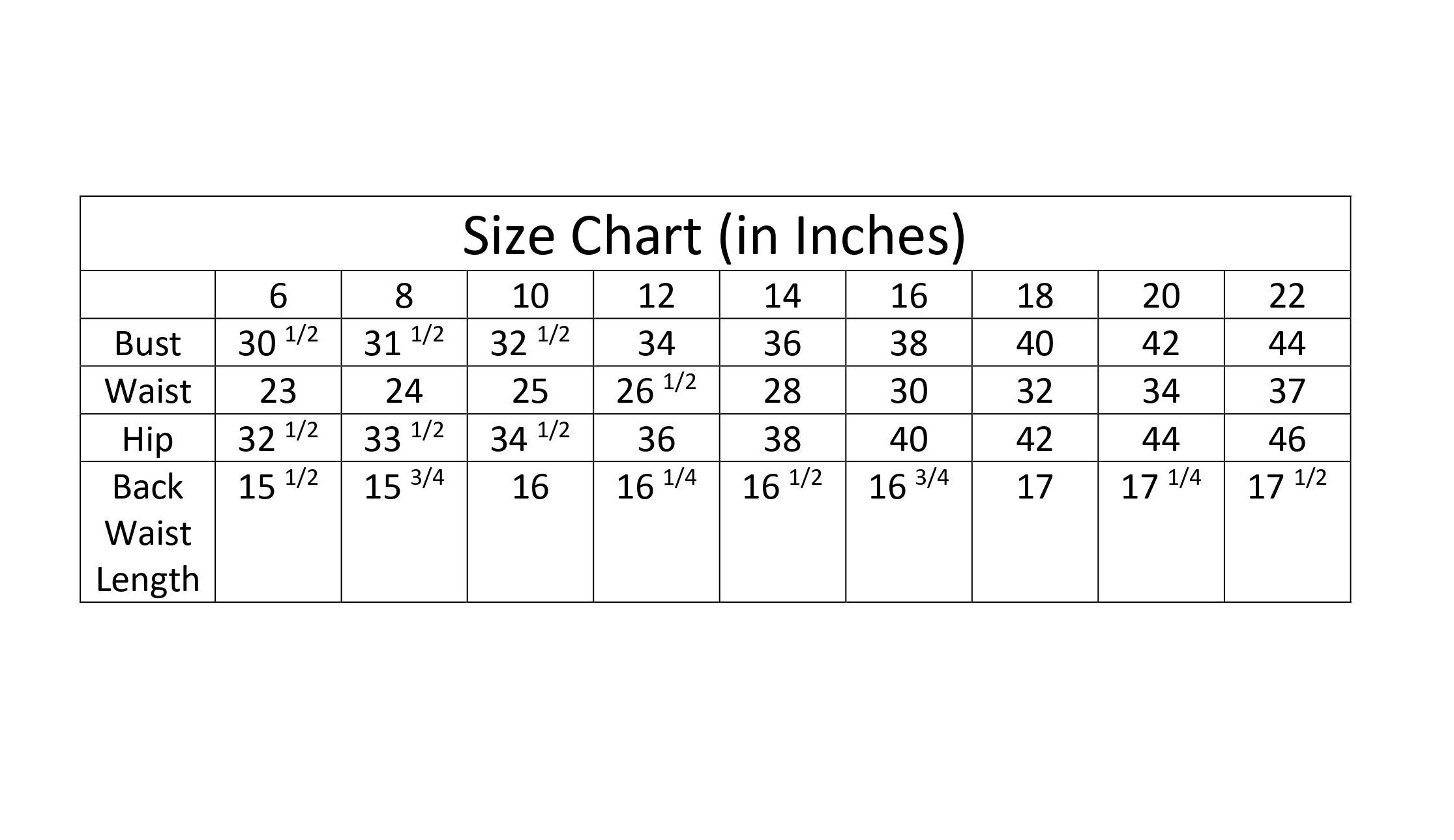 Image of Size Chart
