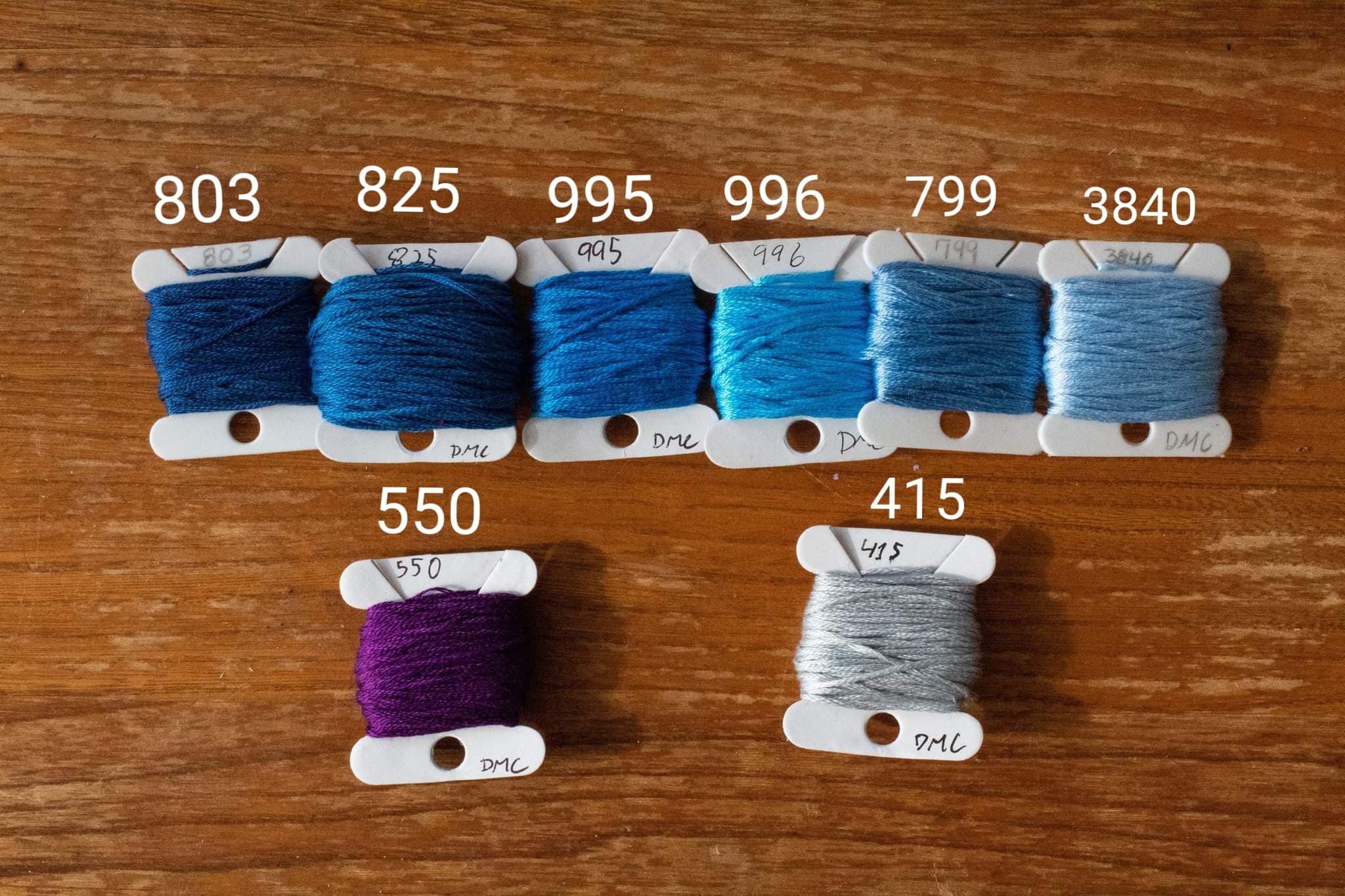 Image of an assortment of blue, purple and grey threads